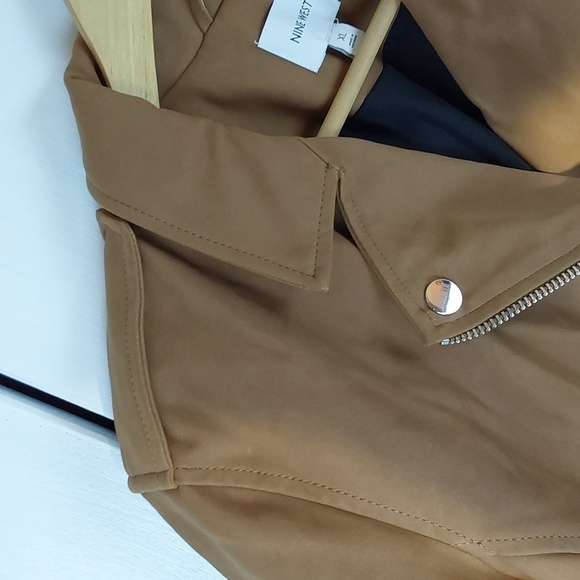 Nine West- Deep Tan Moto Coat/Jacket Silver accent Neutral Edgy MOD New! S.XL - Picture 4 of 12